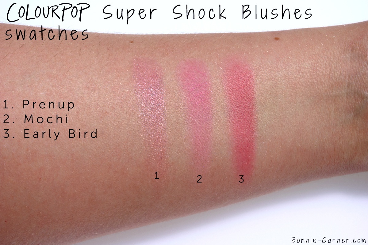 ColourPop Super Shock Cheeks blushes: Prenup, Mochi & Earlybird swatches