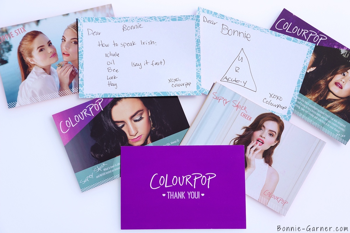 ColourPop Super Shock Eyeshadows thank you notes