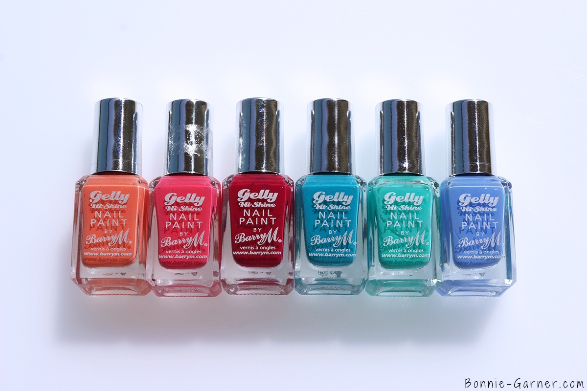 Barry M Gelly Hi Shine Nail Polishes Papaya, Grapefruit, Pomegranante, Guava, Green Berry, Blue Berry