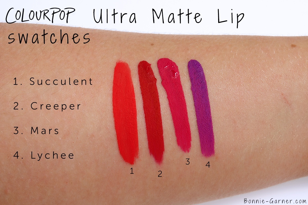 ColourPop Ultra Matte Lip Succulent Creeper Mars Lychee swatchs