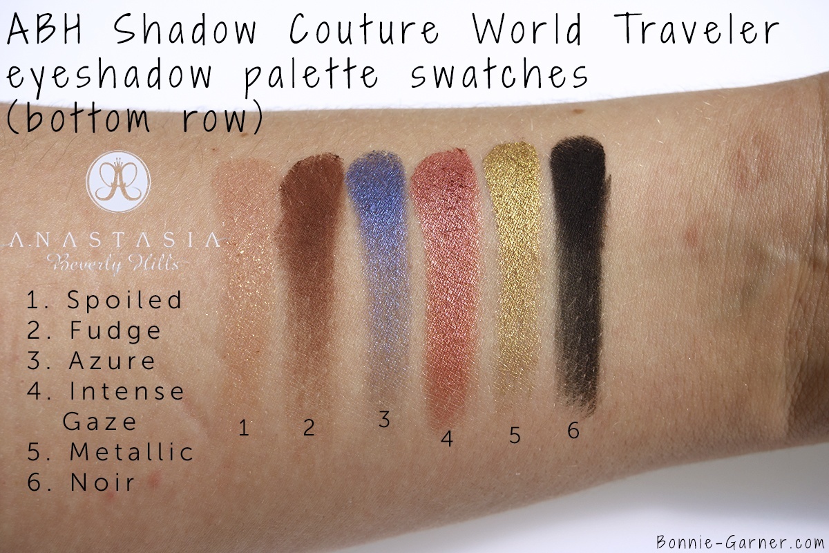 Anastasia Beverly Hills Shadow Couture World Traveler eyeshadow palette bottom row swatches