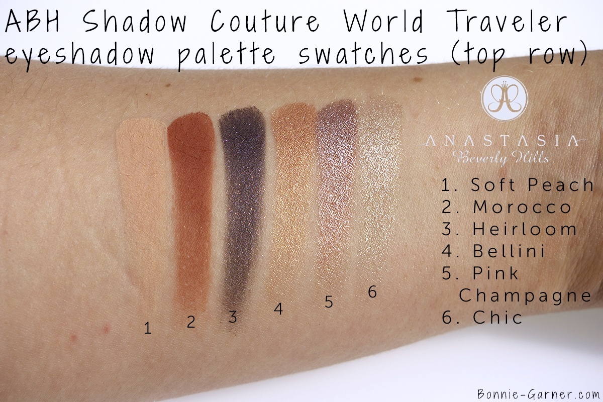 Anastasia Beverly Hills Shadow Couture World Traveler eyeshadow palette top row swatches