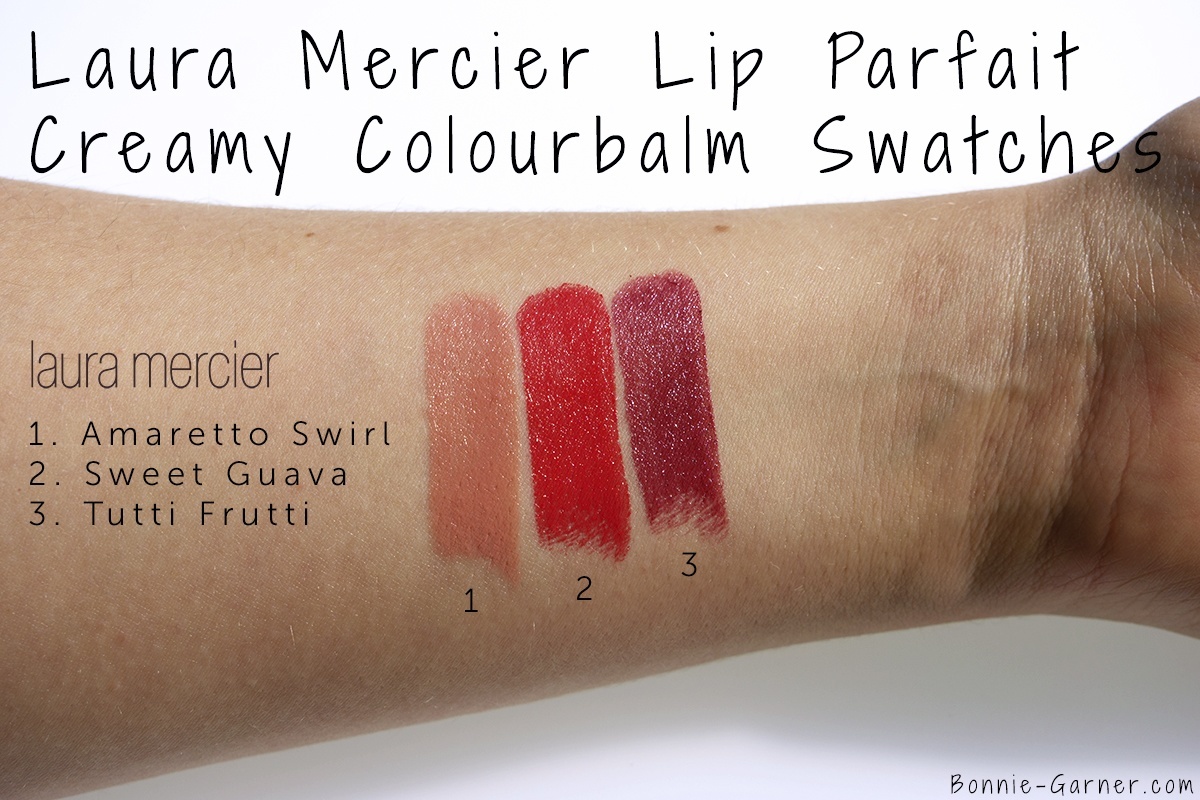 Laura Mercier Lip Parfait Creamy Colourbalm Amaretto Swirl Sweet Guava Tutti Frutti swatches