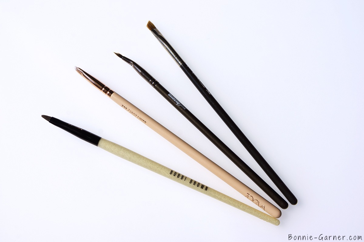 MAC 266, ZOEVA 310, Makeup Geek bent liner brush, Bobbi Brown Ultra Fine Liner Brush