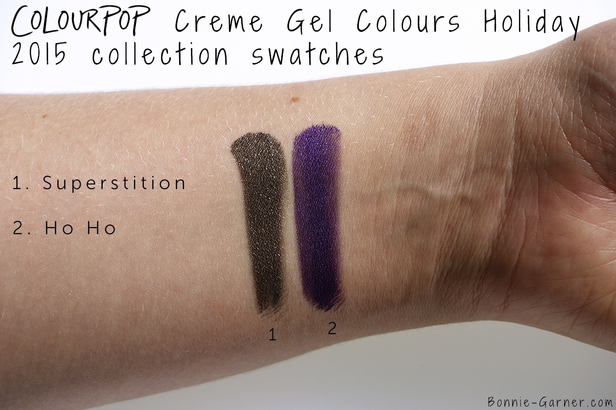 ColourPop Holiday 2015 collection Creme Gel colour Superstition, Ho Ho swatches