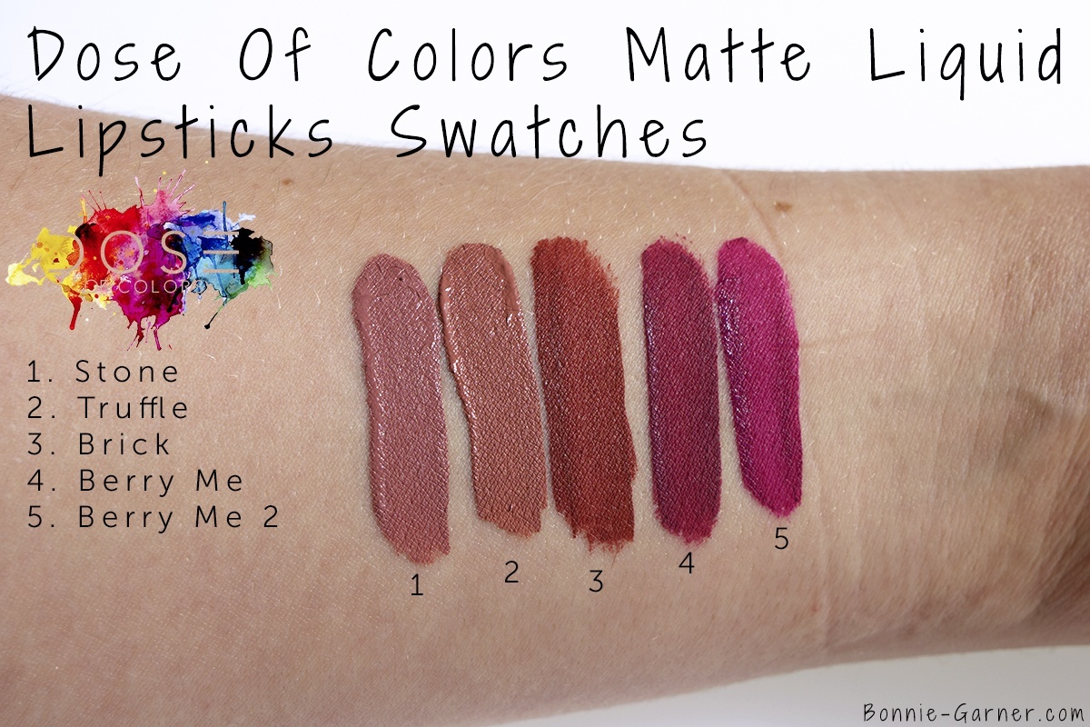 Dose Of Colors matte liquid lipstick Stone, Truffle, Brick, Berry Me, Berry Me 2 swatches