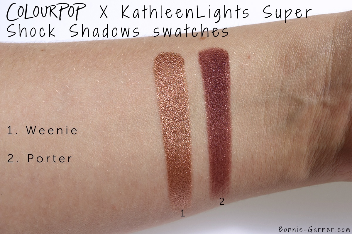 ColourPop X KathleenLights Where The Night Is: Weenie, Porter Super Shock Shadows swatches