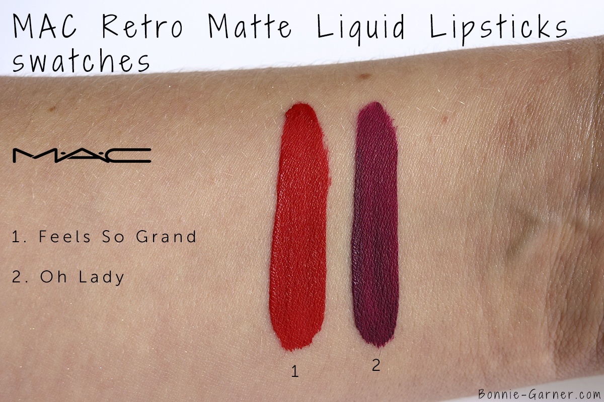 MAC Retro Matte Liquid Lipstick Feels So Grand, Oh Lady swatches