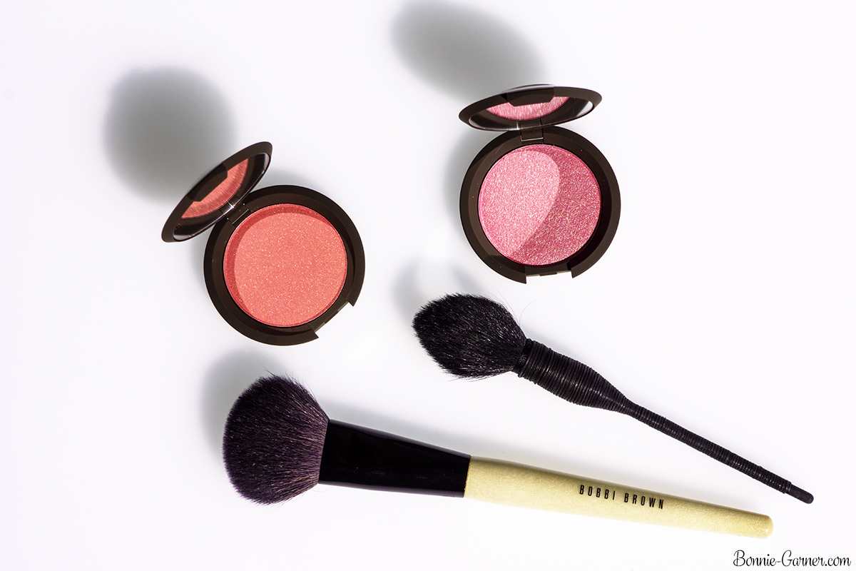 BECCA Shimmering Skin Perfector Luminous Blush Camellia, Snapdragon, NARS brush, Bobbi Brown blush brush