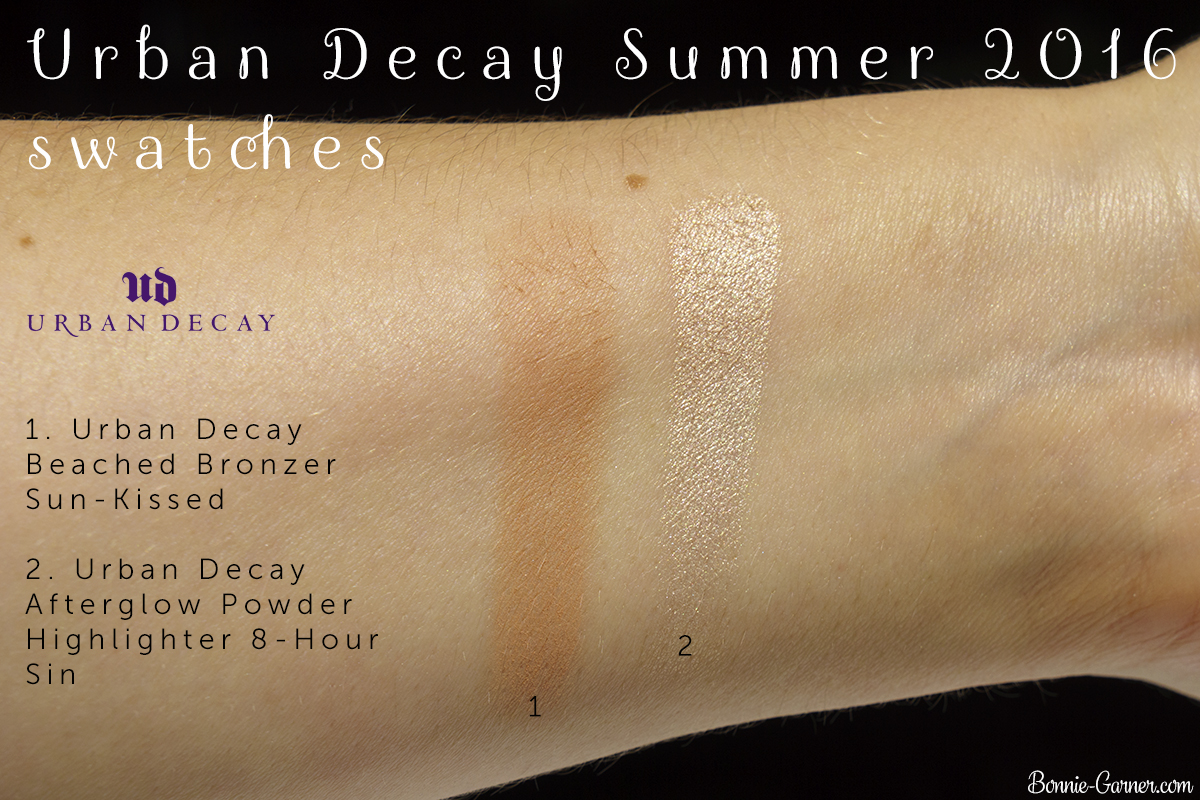 Urban Decay Beached Bronzer Sun Kissed, Afterglow Powder Highlighter 8-Hour Sin swatches