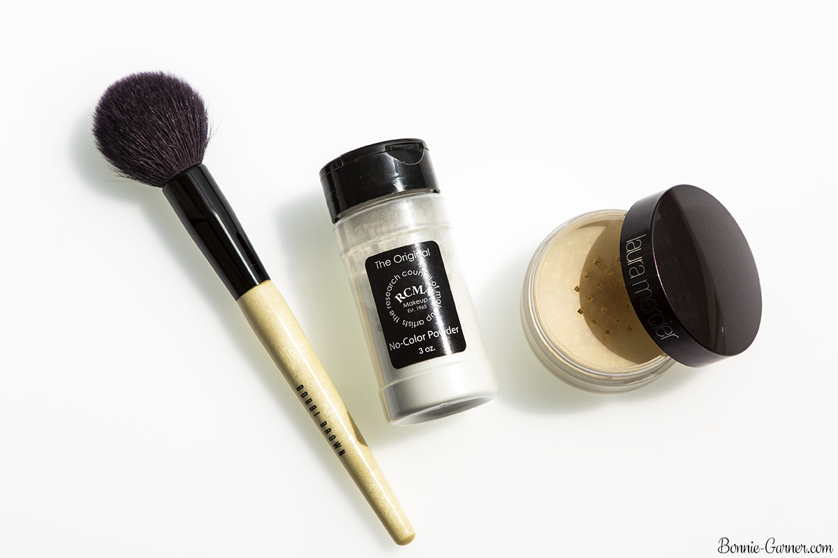 Face powders: RCMA, Laura Mercier, Bobbi Brown makeup brush