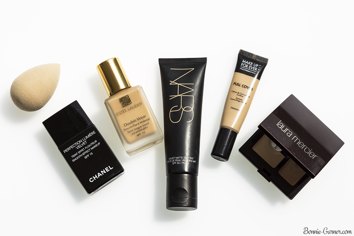 Long lasting foundations and concealers: CHANEL, Estée Lauder, Nars, Nude Beauty Blender, MUFE, Laura Mercier