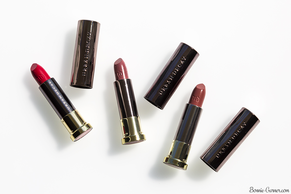 Urban Decay Vice lipsticks Sheer Liar, Backtalk, Tryst