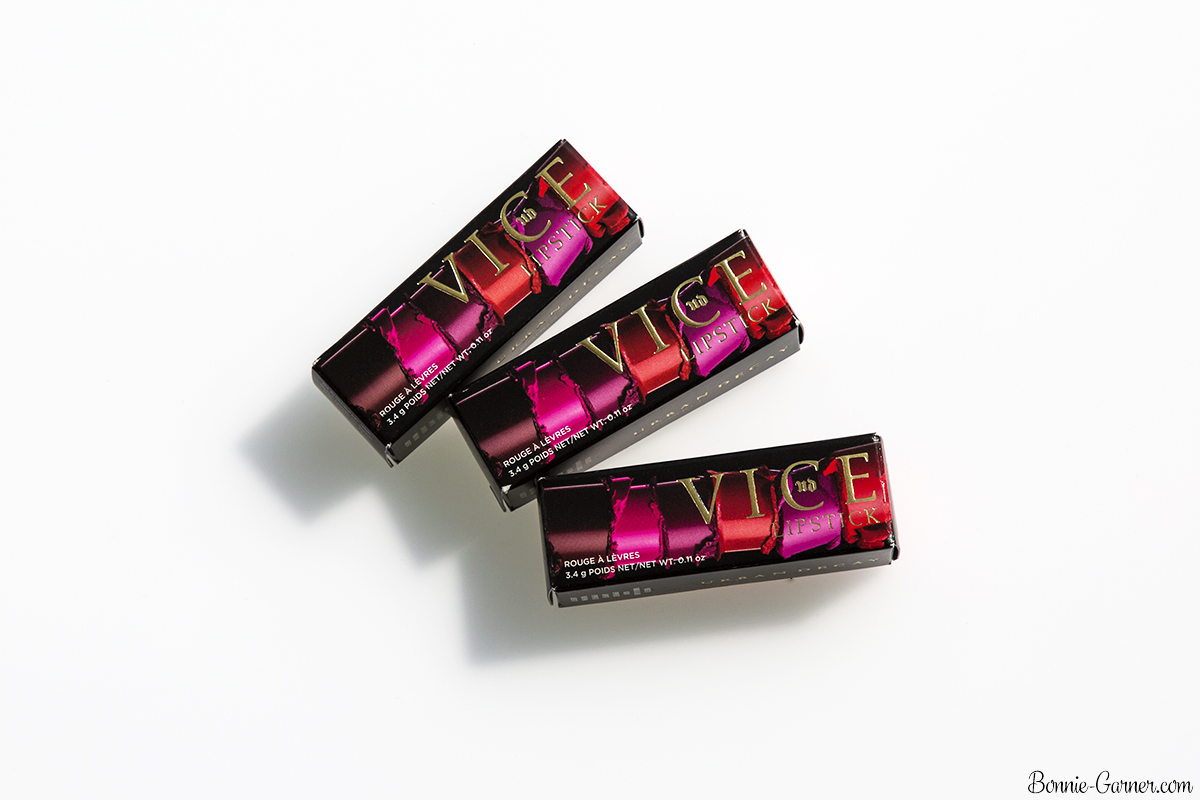 Urban Decay Vice lipsticks Sheer Liar, Backtalk, Tryst