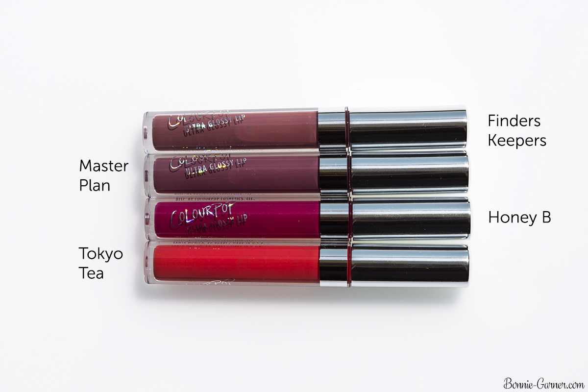 ColourPop Ultra Glossy Lip Finders Keepers, Master Plan, Honey B, Tokyo Tea