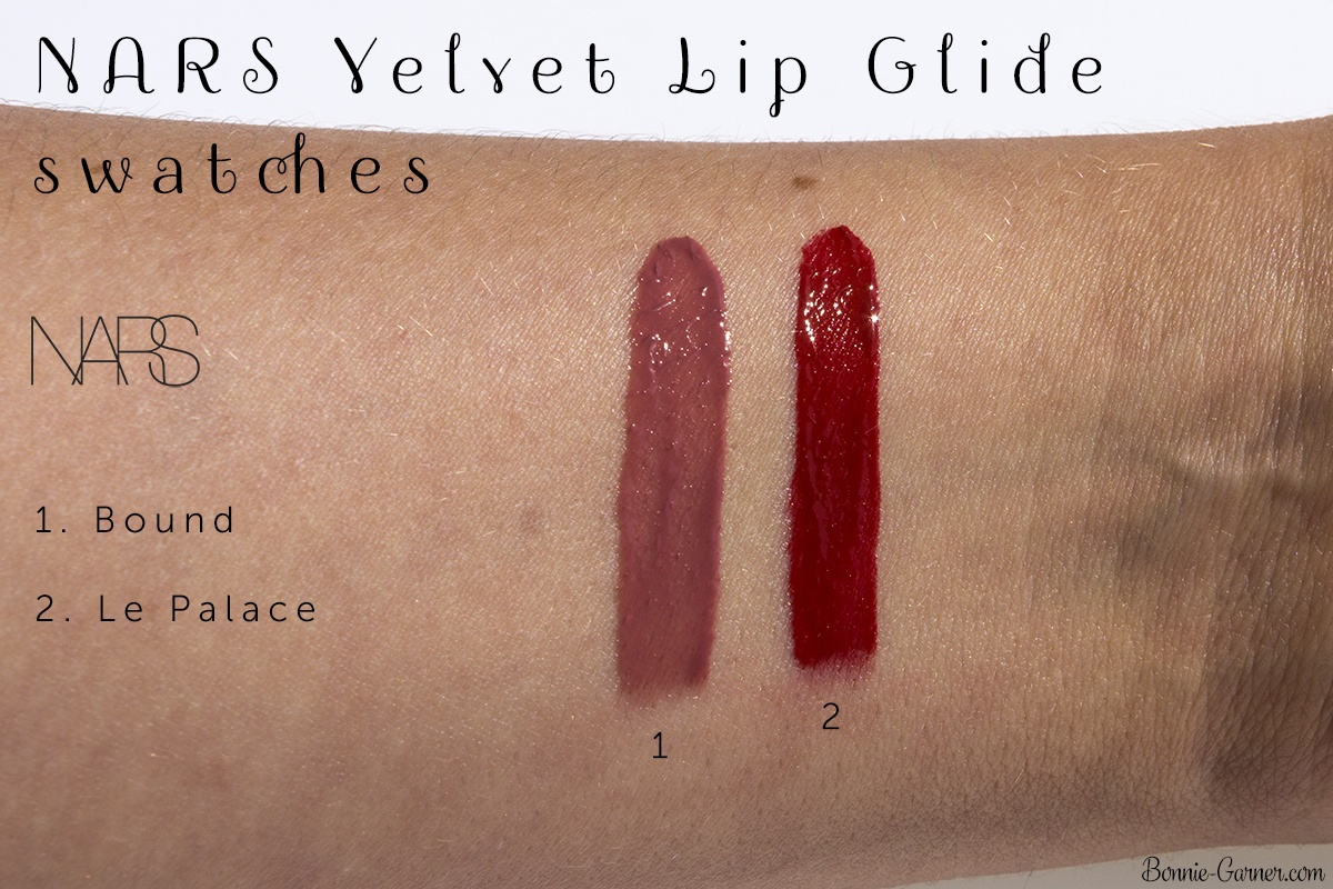 NARS Velvet Lip Glide Bound, Le Palace swatches