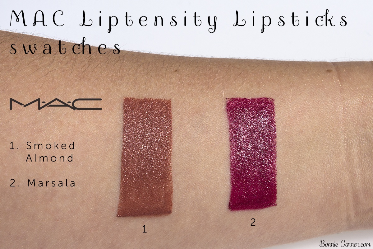 MAC Liptensity Lipsticks Smoked Almond, Marsala swatches
