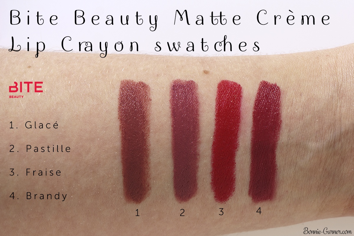 Bite Beauty Matte Crème Lip Crayon: Glacé, Pastille, Fraise, Brandy swatches