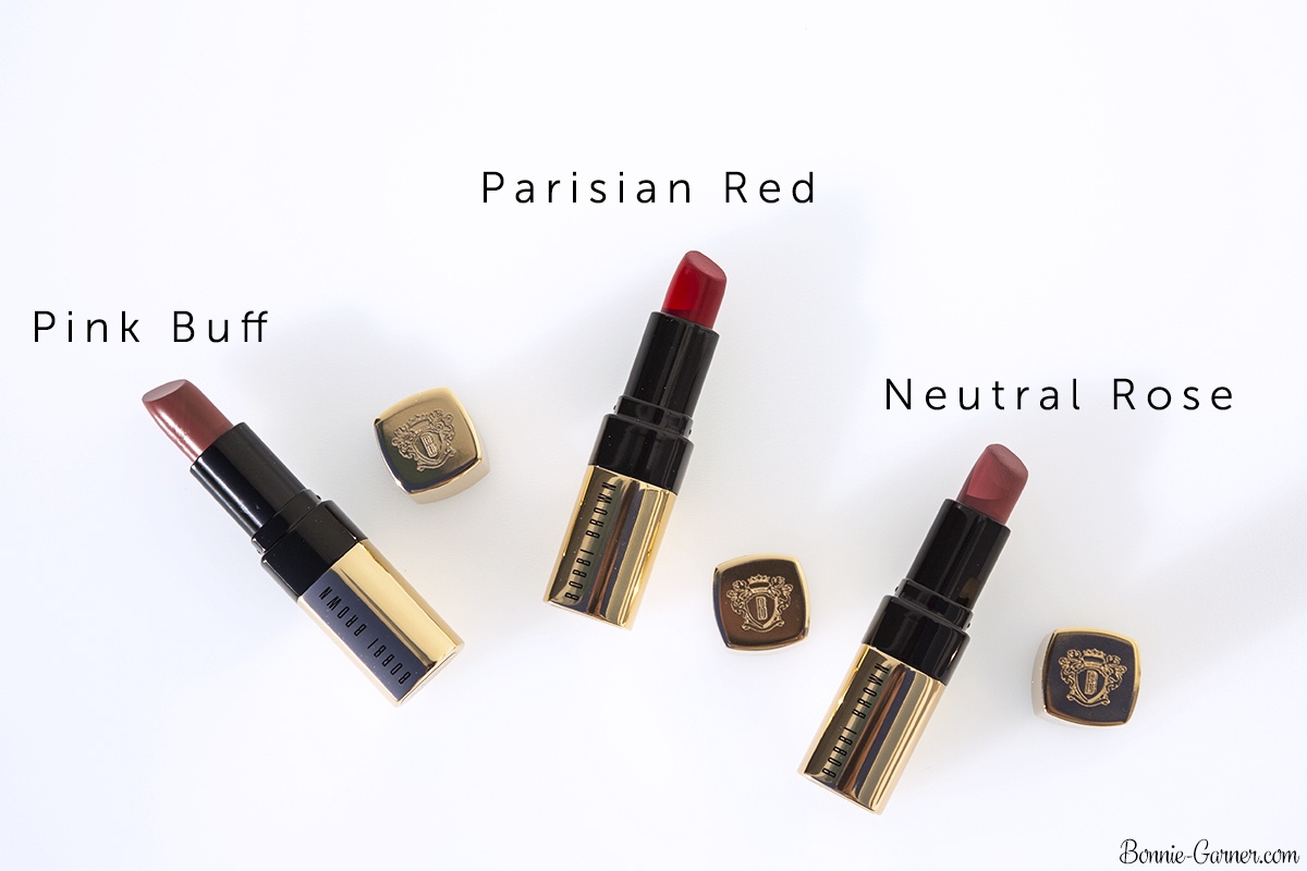Bobbi Brown Luxe Lip Color lipsticks Neutral Rose, Parisian Red, Pink Buff