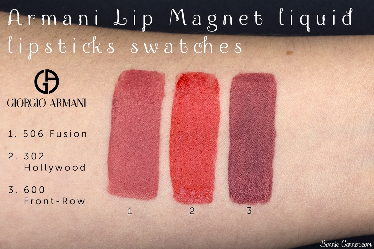 Armani Lip Magnet Liquid Lipstick 302, 506, 600 swatches