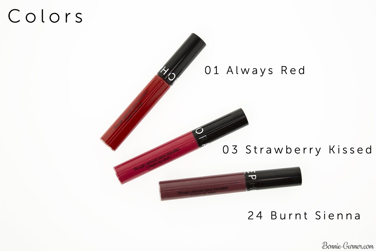 Sephora Cream Lip Stain lipsticks: 01 Always Red, 03 Strawberry Kissed, 24 Burnt Sienna