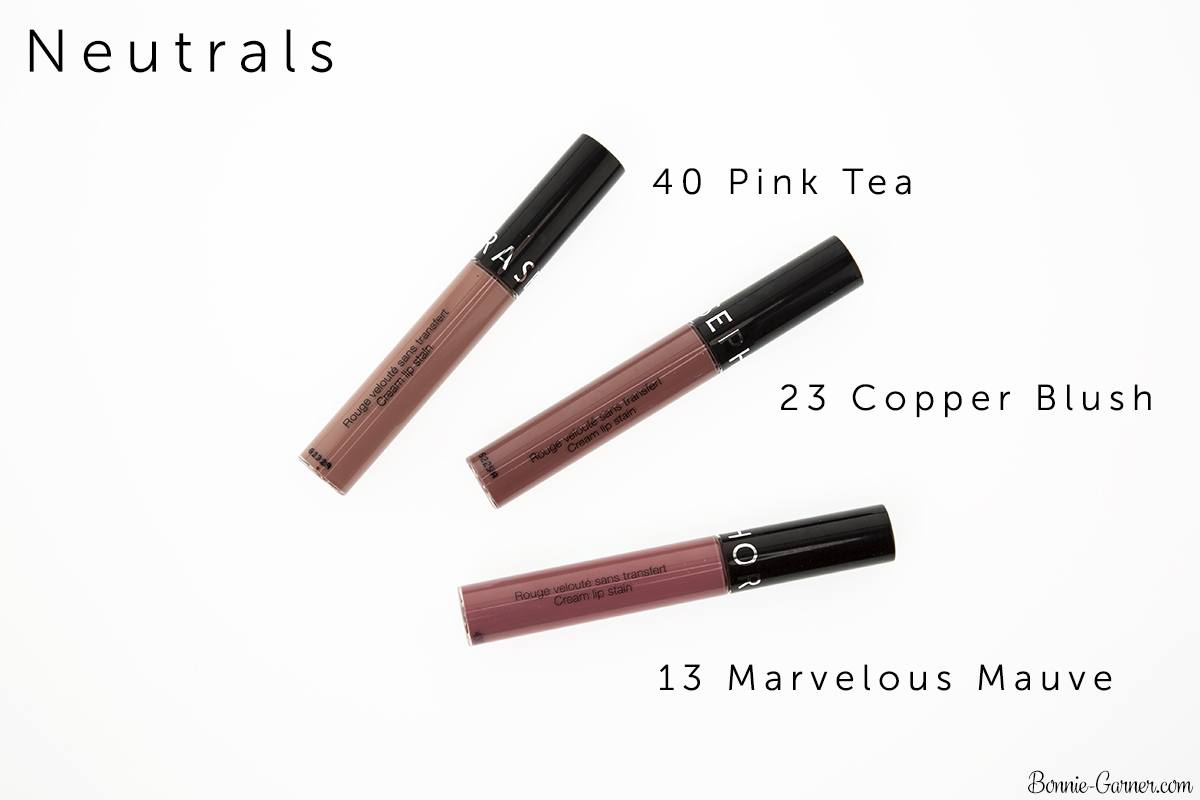 Sephora Cream Lip Stain lipsticks: 23 Marvelous Mauve, 24 Blush Copper, 40 Pink Tea