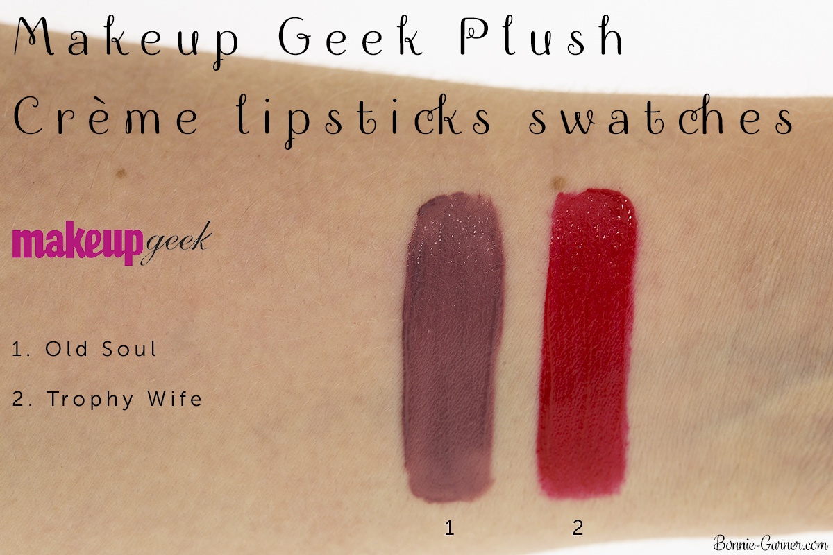 Makeup Geek Plush Creme liquid lipsticks: Old Soul, Trophy Wife swatches