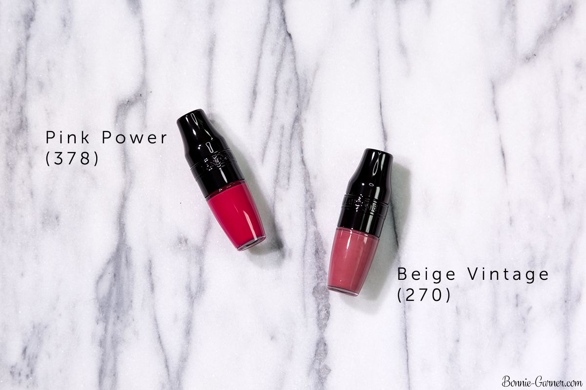 Lancôme Matte Shaker liquid lipsticks: Pink Power 378, Beige Vintage 270
