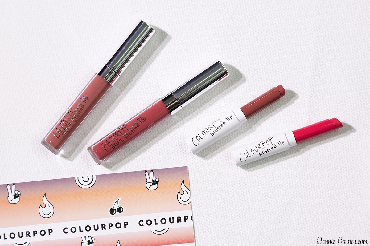 ColourPop Pressed Blotted Lips: On A Stick, Drip; Ultra Blotted Lips: Zuma, Doozy