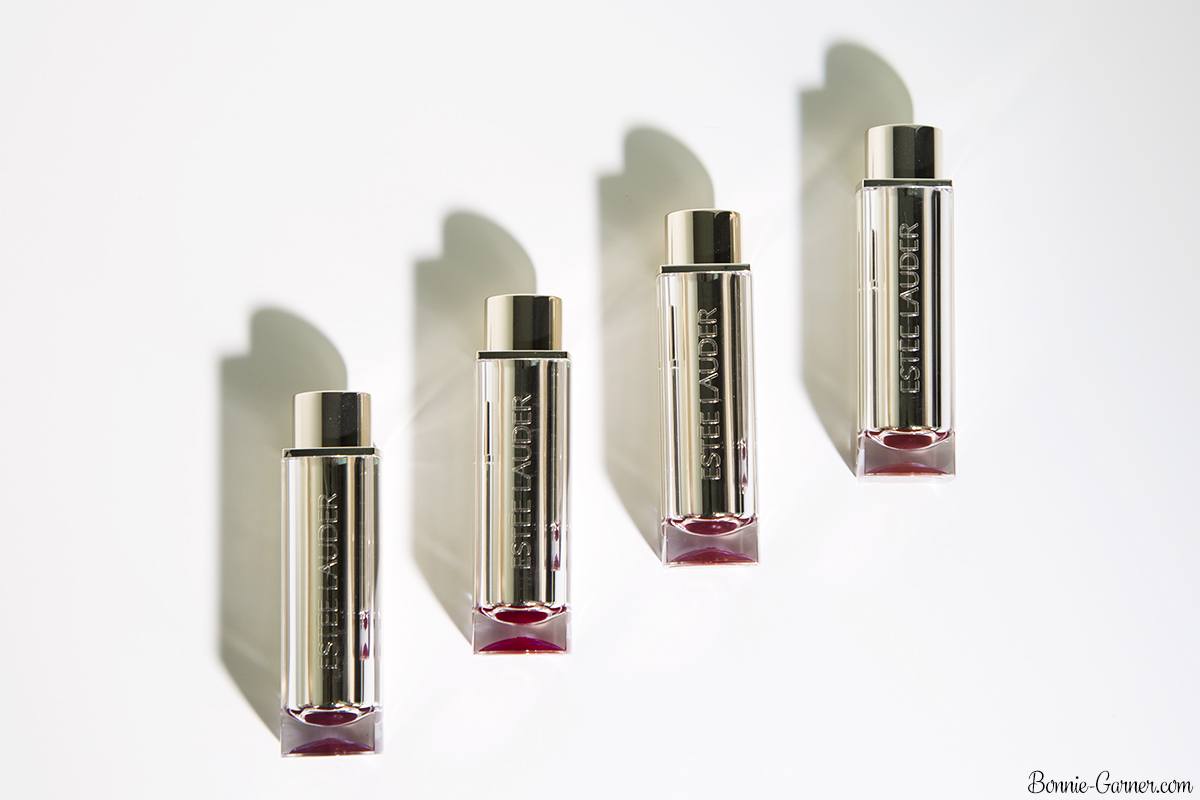 Estée Lauder Pure Color Love lipsticks: 130 Strapless, 230 Juiced Up, 460 Ripped Raisin, 370 Pocket Venus