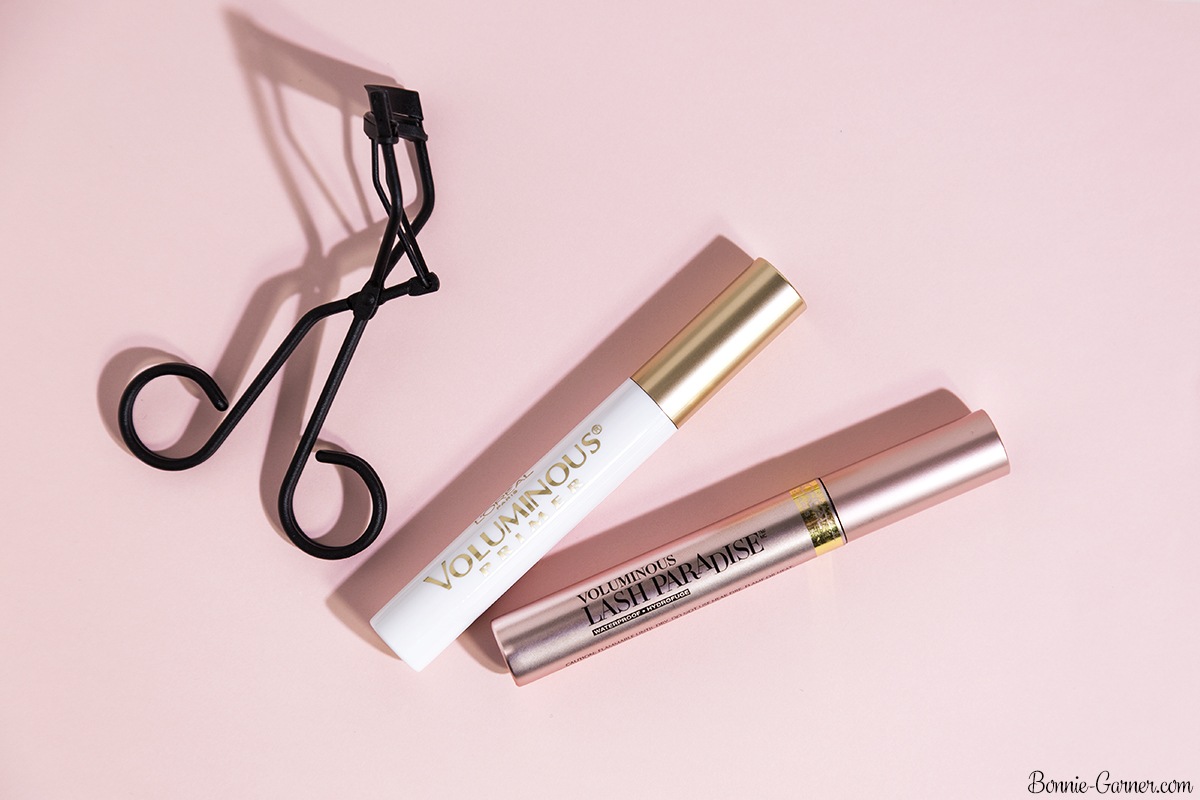 L'Oréal Voluminous Lash Paradise mascara, L'Oréal Voluminous primer, Surratt eyelash curler
